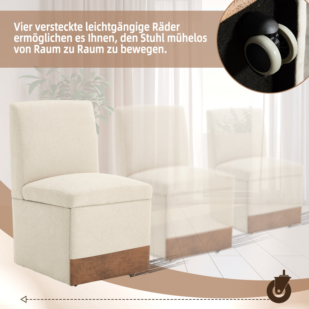 Draaibare Eetkamerstoelen – Eetkamerstoelen – Bureaustoelen – Stoelen Met Wieltjes – Armloze Stoelen – Beige Linnen Bekleding – 360° Draaibaar Met Opbergruimte – Stevig Metalen Frame Tot 113 kg