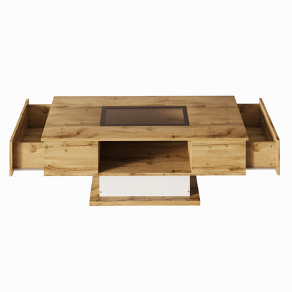 Modern Metal Coffee Table with 2 Drawers - Sleek Rectangular Design for Living Room or Side Table, Easy Assembly, No Power Needed, Living Room Accessory, Contemporary Furniture, Woodlike Finish