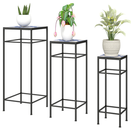 Plantenstandaard – Bloemenrek – Plantenrek – Bloemhouder – Plantenhouder – 3-laags blauw-wit – Duurzaam PVC – Compact design