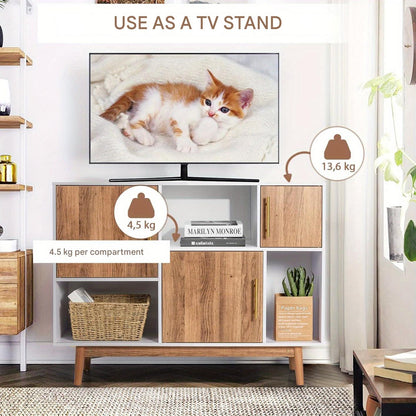 Dressoir – Opbergkast – Buffetkast – Tv-meubel – Ladekast – Modern Design – Wit en Naturel – 102x33x76 cm – MDF & Spaanplaat