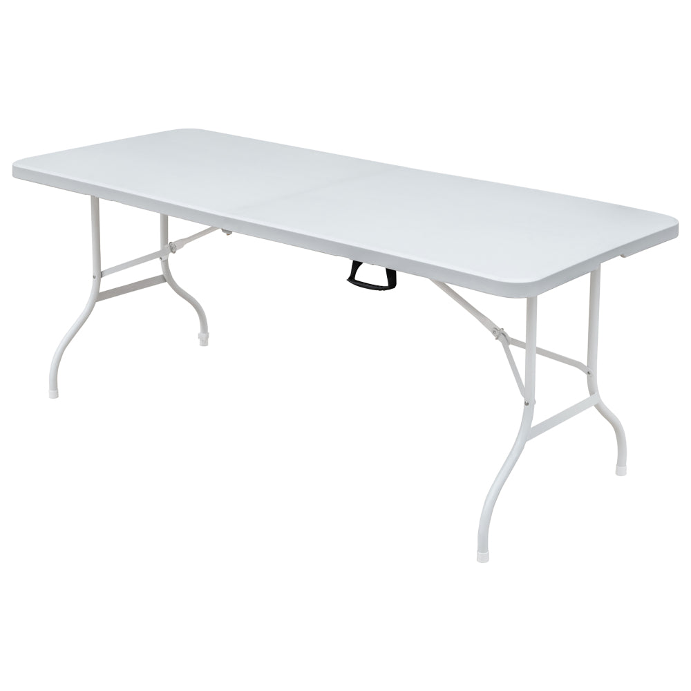 Buitentafel – Tuintafel – Klaptafel – Opvouwbare Tafel – Eettafel Buiten – Verstelbare Hoogte – 180 cm – Stalen Frame – Waterbestendig Wit Tafelblad