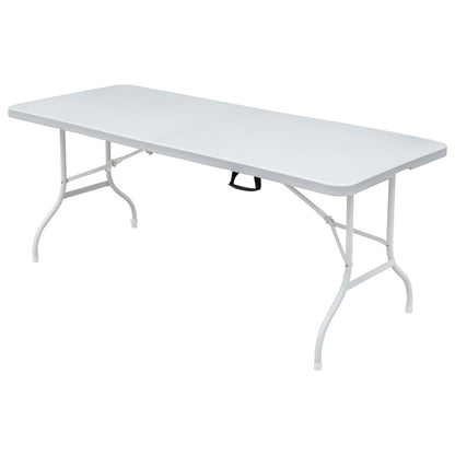 Buitentafel – Tuintafel – Klaptafel – Opvouwbare Tafel – Eettafel Buiten – Verstelbare Hoogte – 180 cm – Stalen Frame – Waterbestendig Wit Tafelblad