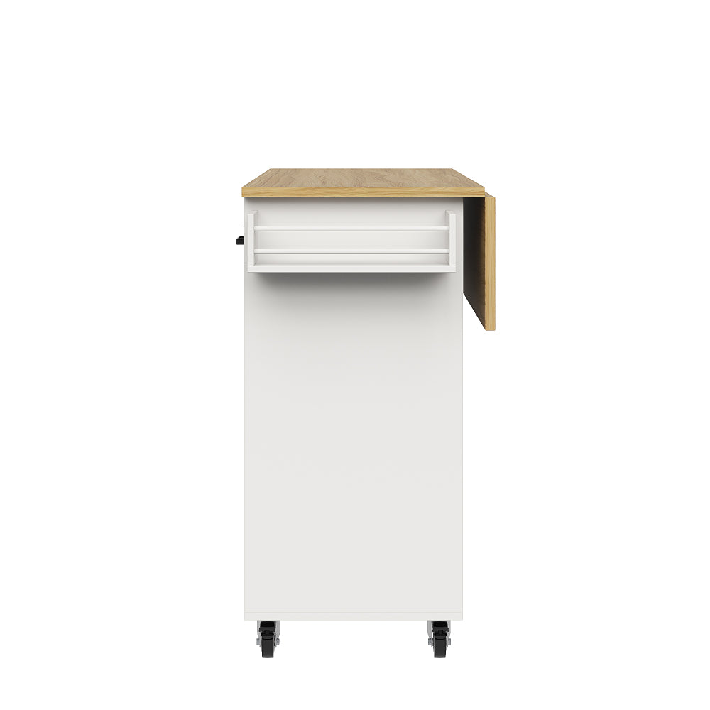 White Metal Mobile Kitchen Island Cart with Wood-Grain Tabletop, Adjustable Dividers, Towel & Spice Racks, Removable Cabinet Doors & Lower Storage - Heavy-Duty Rolling Cabinet with Upper Display Shelf, Easy Assembly, Space-Sa
