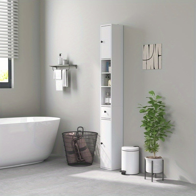 Badkamerkast – Smalle Kast – Opbergkast – Badkamermeubel – Opbergmeubel – Verstelbare Planken – Ruimtebesparend 20x20x178 cm – Modern Wit