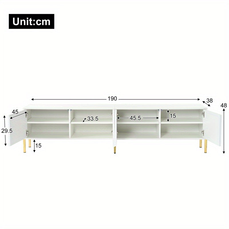 Tv Meubel – Tv Kast – Tv Dressoir – Mediameubel – Tv Meubel Wit – 190 cm Lang – Goudkleurige Pootjes – Softclose Groefde Deuren