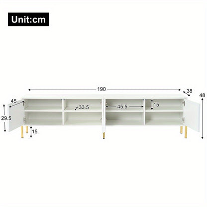 Tv Meubel – Tv Kast – Tv Dressoir – Mediameubel – Tv Meubel Wit – 190 cm Lang – Goudkleurige Pootjes – Softclose Groefde Deuren