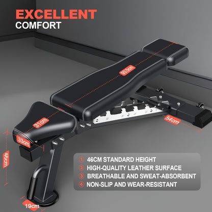 Fitnessbank – Trainingsbank – Krachtbank – Verstelbare Bank – Workoutbank – 7 Rugleuningstanden – Stevig Stalen Frame – Zwart