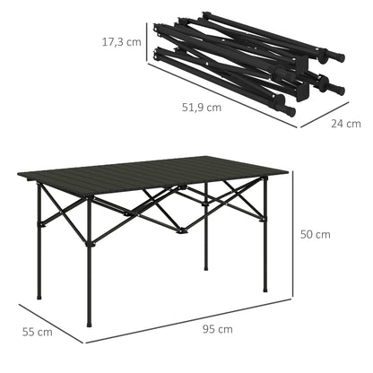 Campingtafel – Klaptafel – Vouwtafel – Kampeertafel – Tuintafel – Aluminium Frame – Inklapbaar Met Rollend Tafelblad – 95x55 cm – Zwart