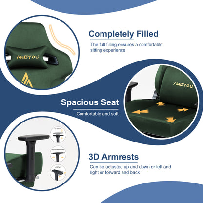 3D Armrests+220kg Load, Andyou Office, Chair Ergonomic PC Chair - Faux, 18° Tilt, 90-155° Recline, Office Chair.