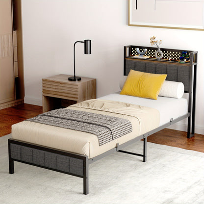 Metal Bed Frame 140 X 200cm, 90 X 200cm, Upholstered Bed Frame with Height Headboard Fabric Bed with Slatted Frame Stable Bed Frame Padded Bed, No Box Spring Required, Metal Bed, Guest Bed, Double Bed Made Of Metal, Easy Asse