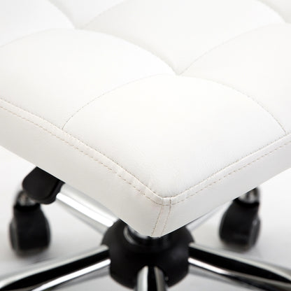Bureaustoel – Kantoorstoel – Draaistoel – Computerstoel – Gamestoel – Ergonomisch Design – Verstelbare Hoogte – Wit Kunstleer – Stil Rollende Wieltjes – Lage Rugleuning