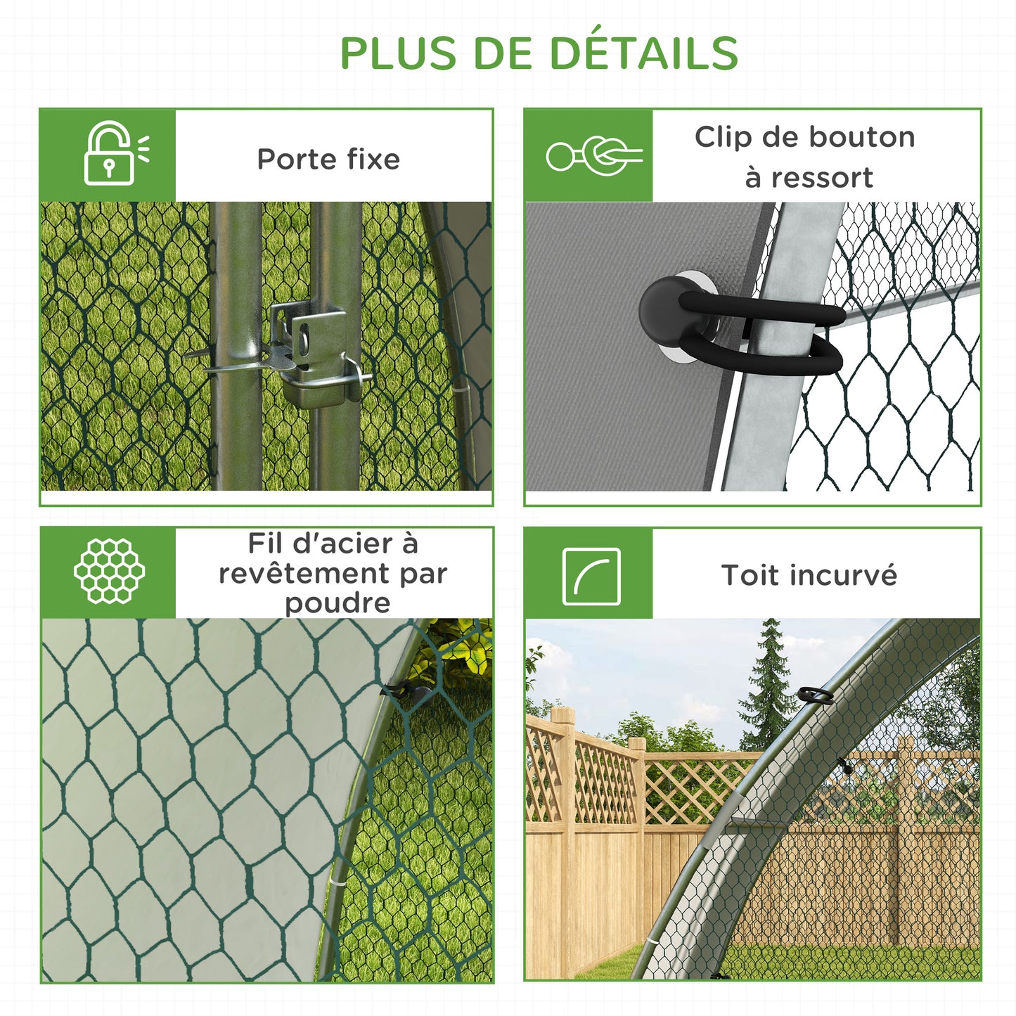 Kippenren Large Chicken Coop – Kippenhok – Kippenren – Kippenverblijf – Hennenren – Anti-UV Dak – Gegalvaniseerd Staal – Groot 5,75m – Slotbare Deur – Silvery