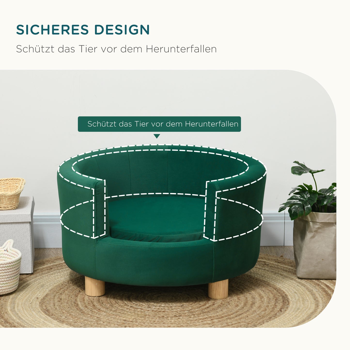 Hondenbank – Honden Sofa – Huisdierenbank – Kattenbank – Kleine Hondenbank – Groen – Wasbare Hoes – Stevige Houten Poten