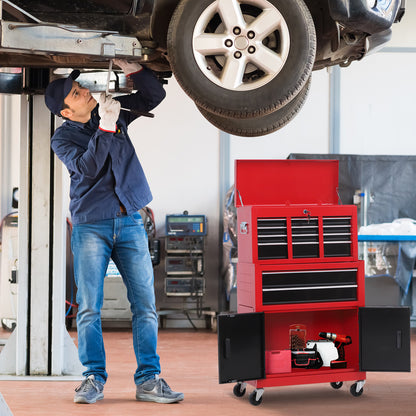 Gereedschapswagen – Werkplaatswagen – Gereedschapstrolley – Gereedschapskar – Gereedschapskast – 6 Lades + Afneembare Gereedschapskist – Stalen Constructie – Rood/Zwart