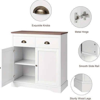 Dressoir – Keukenkast – Ladekast – Buffetkast – Opbergkast – Wit MDF – 80x40x90 cm – 2 Deuren en 2 Laden – Verstelbare Plank