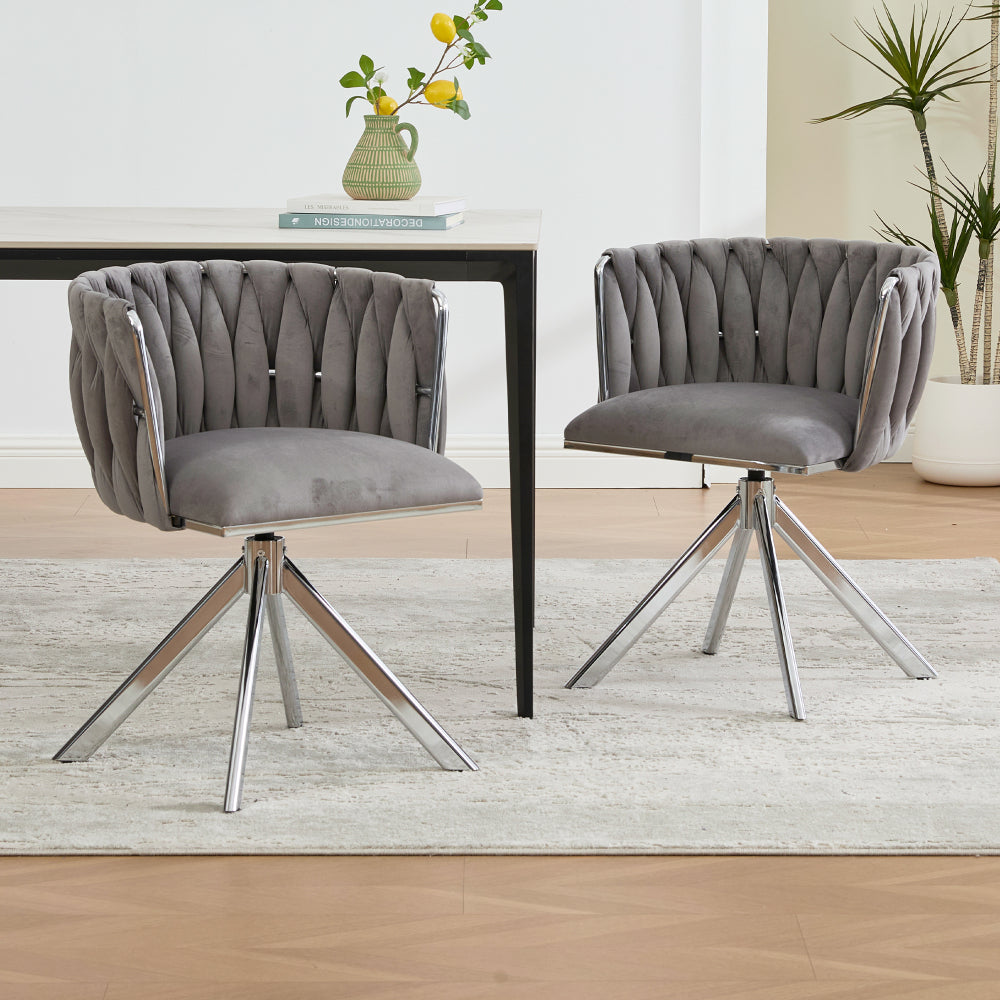 Velvet Dining Chairs, Featuring a Sturdy and Durable Metal Frame, 180° Swivel Function, and Ergonomic Back Support, Offer a Soft and Luxurious Feel, Perfect for Lounge Areas (set of Two).