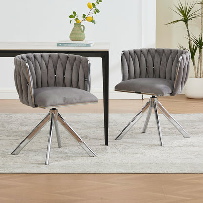 Velvet Dining Chairs, Featuring a Sturdy and Durable Metal Frame, 180° Swivel Function, and Ergonomic Back Support, Offer a Soft and Luxurious Feel, Perfect for Lounge Areas (set of Two).