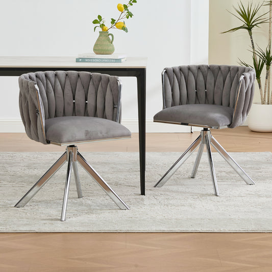 Velvet Dining Chairs, Featuring a Sturdy and Durable Metal Frame, 180° Swivel Function, and Ergonomic Back Support, Offer a Soft and Luxurious Feel, Perfect for Lounge Areas (set of Two).