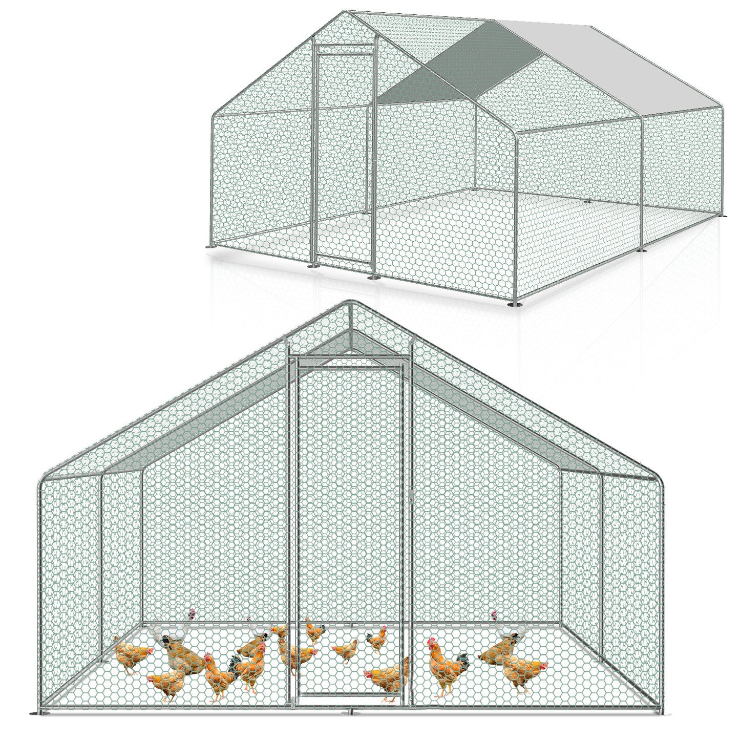 Chicken Coop Outdoor Enclosure with Waterproof PE Paint Cloth Plenty of Space for Chickens, Rabbits and Other Small Animals Roof With PVC-coated Sturdy Steel Frame Free Range Enclosure Triangular roof/dome Galvanised Steel Fr