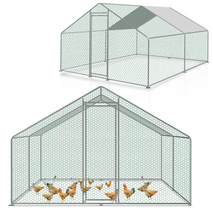 Chicken Coop Outdoor Enclosure with Waterproof PE Paint Cloth Plenty of Space for Chickens, Rabbits and Other Small Animals Roof With PVC-coated Sturdy Steel Frame Free Range Enclosure Triangular roof/dome Galvanised Steel Fr