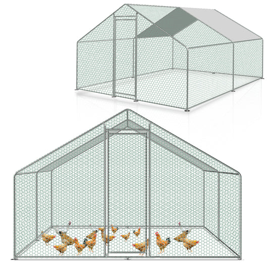 Chicken Coop Outdoor Enclosure with Waterproof PE Paint Cloth Plenty of Space for Chickens, Rabbits and Other Small Animals Roof With PVC-coated Sturdy Steel Frame Free Range Enclosure Triangular roof/dome Galvanised Steel Fr