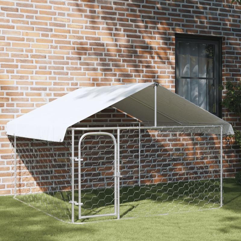 Hondenhok – Buitenren – Hondenkooi – Hondenhuis – Kennel – Robuust Metalen Frame – Waterbestendig Afneembaar Dak 200x200x150 cm