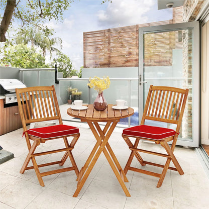 Bistroset – Tuinset – Balkonset – Eettafelset – Tuinmeubilair – Inklapbaar – Acaciahouten 3-delig met Rood Kussen