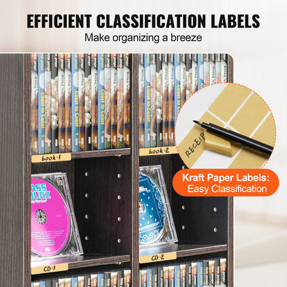 Dvd Kast – Cd Kast – Mediakast – Opbergkast – Boekenkast – 8 Verstelbare Planken – Ruimte voor 464 cd’s – Donker Koffiekleur – Stevig Houtvezelplaat