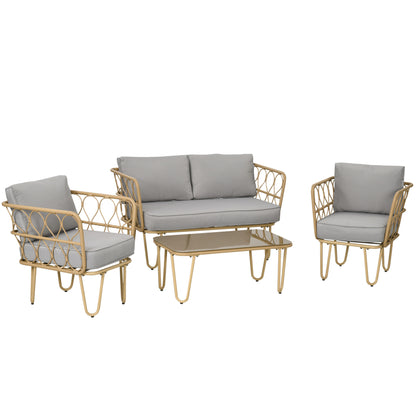Tuinmeubelset – Tuinbank – Loungeset – Buitenmeubilair – Tuinset 4 Personen – Weerbestendig Metaal – Tempered Glass Tafelblad