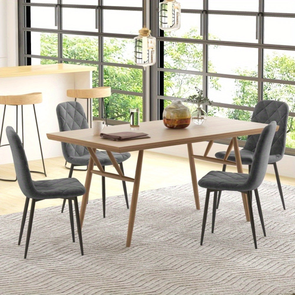 Eetkamerstoel – Keukenstoel – Stoel – Kuipstoel – Set van 4 – Gestoffeerd met fluwelen stof – Met metalen poten – Ergonomische rugleuning – Modern grijs design