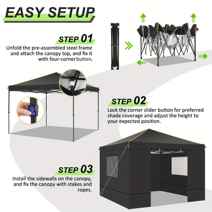 Pop-Up Tent – Klimpbare Tent – Zonnescherm – Vouwpaviljoen – Vouwtent – 3,05×3,05 Meter – Water- en UV-Bestendig – Inclusief 4 Zijpanelen en Draagtas
