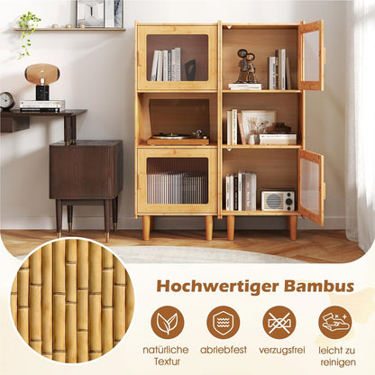 Keukenkast – Opbergkast – Buffetkast – Kast – Keukenrek – Bamboe – 3 Compartimenten – Acryldeuren – 49,5x40x130 cm – Vrijstaand