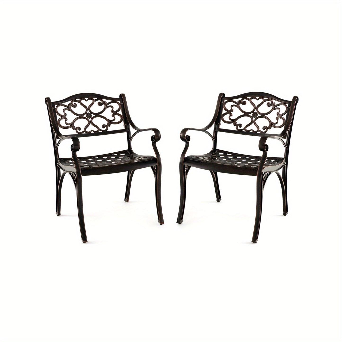 Tuinstoelen – Balkonstoelen – Terrasstoelen – Achtertuinstoelen – Aluminium Stoelen – 2-Delige Set – Weerbestendig Gietaluminium – Comfortabele Armleuningen – Kleur Brons