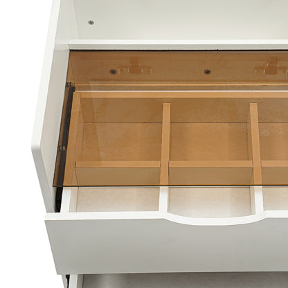 Make-up Tafel – Schminktisch – Dressing Table – Vanity Desk – Make-up Meubel – Compact Formaat – 3 Lades Met Verborgen Opbergruimte – Crèmewit