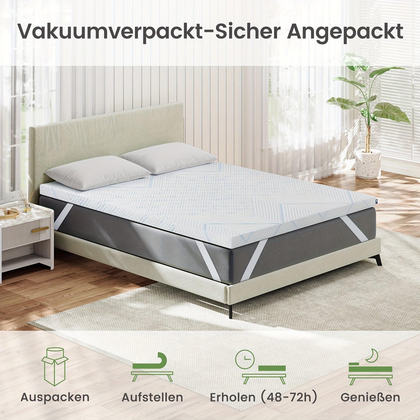 BedStory Gel Cold Foam Mattress Topper with Dual Firmness (H3&H2) - 7.5cm Cooling Gel & Supportive Layer, Breathable Washable Cover & 4 Elastic Straps, 6-8cm Height, Multiple Sizes (90x200cm to 180x200cm), Comfortable Sleep,