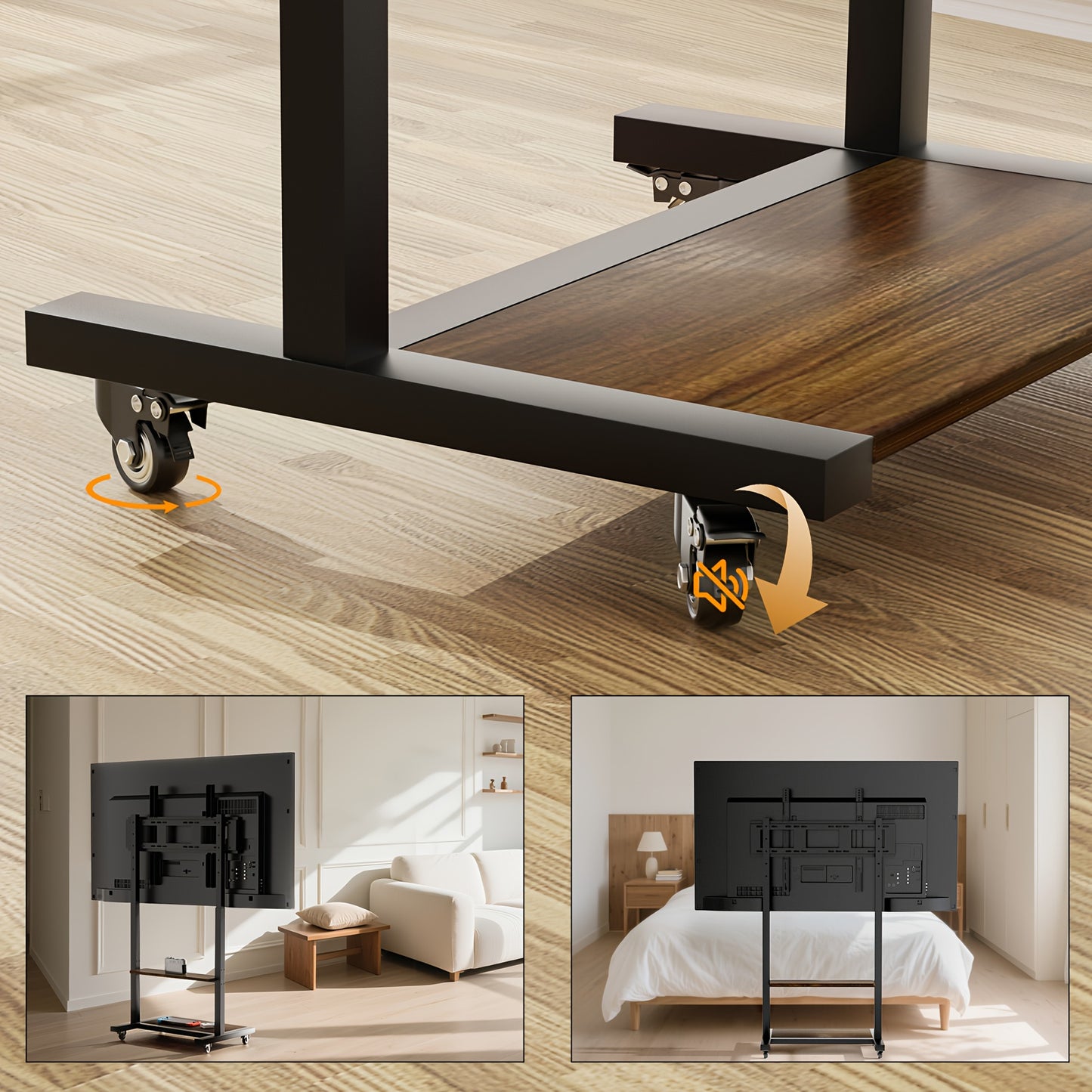 TV-standaard – Mobiele TV-wagen – Verrijdbare TV-houder – Verstelbare TV-voet – TV-meubel – Verstelbare Hoogte 80-108 cm – Stevig Metaal & Houtlook Frame – Voor 40-100 inch TV’s</s>