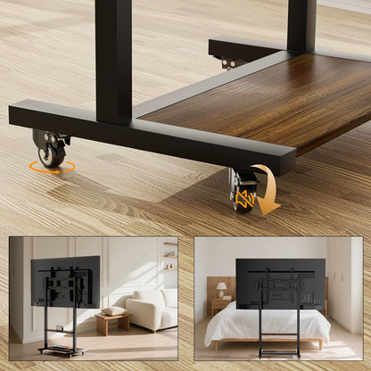 TV-standaard – Mobiele TV-wagen – Verrijdbare TV-houder – Verstelbare TV-voet – TV-meubel – Verstelbare Hoogte 80-108 cm – Stevig Metaal & Houtlook Frame – Voor 40-100 inch TV’s</s>