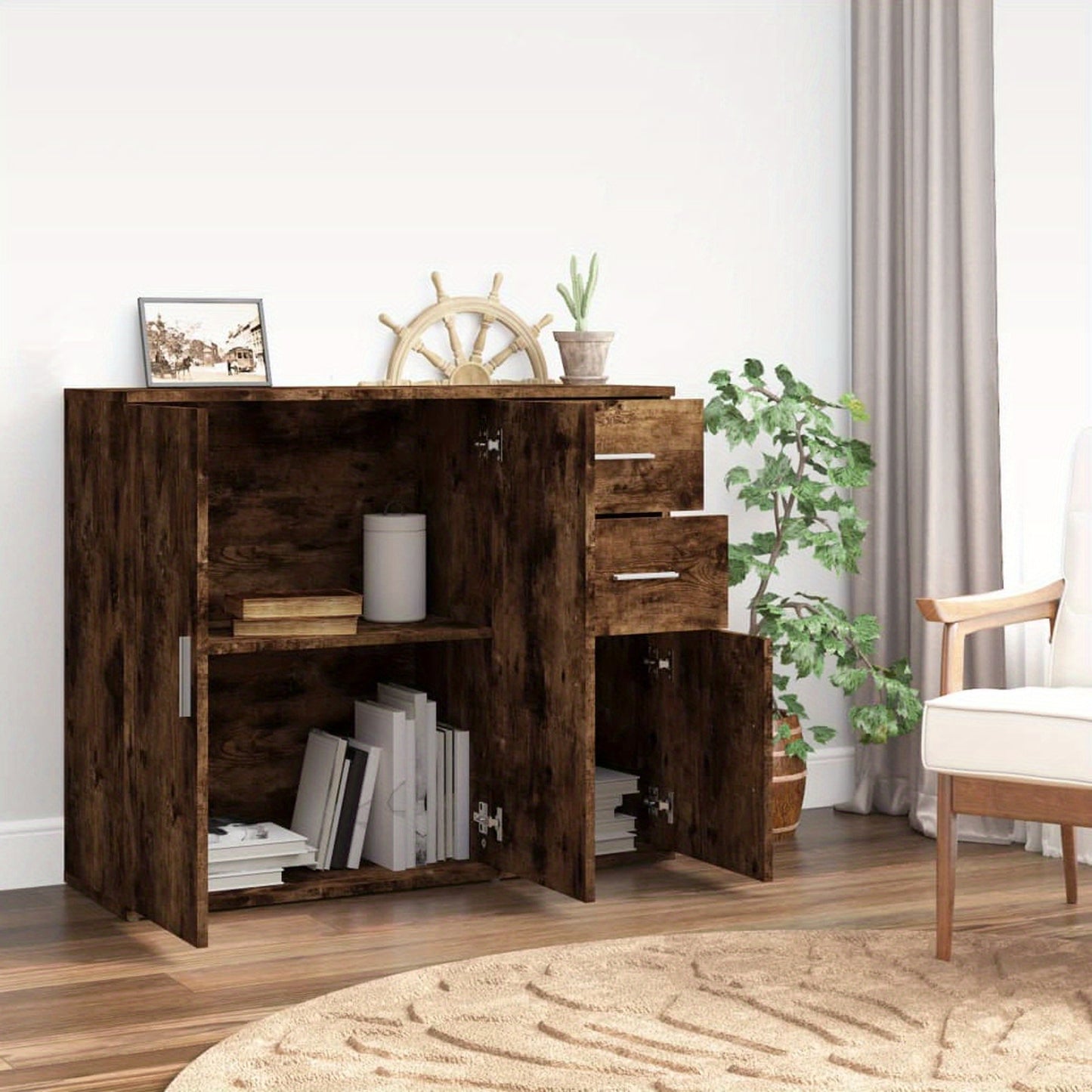 Sideboard – Dressoir – Kast – Opbergmeubel – Buffetkast – Gemaakt van Kunststofhout – Afmetingen 91x29,5x75 cm
