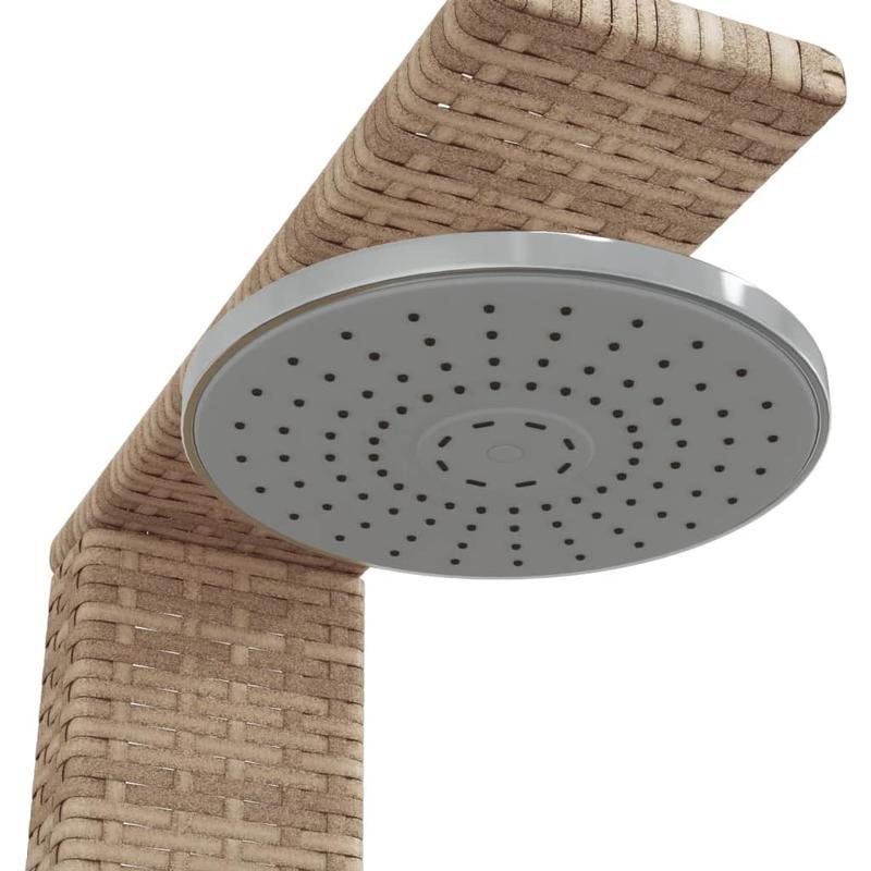 Buitendouche – Tuindouche – Vloerdouche – Zonnedouche – Campingdouche – Beige Poly Rattan & Acaciahout – 50x55x224 cm – Europese Enkele Kraanaansluiting