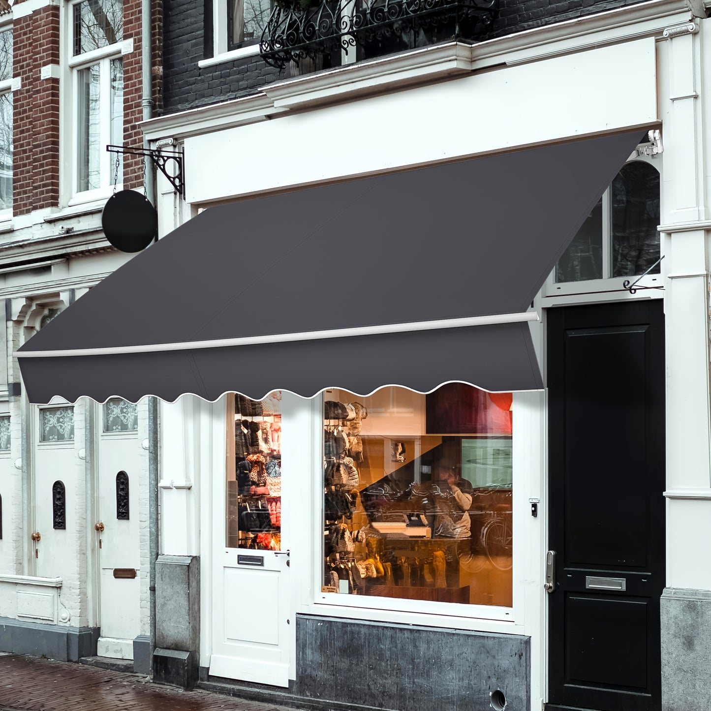 Manual Articulated Arm Awning Awning with Crank, Sun Awning Sun Protection Balcony Awning Patio Awning Clamp Awning for Balcony And Veranda Dark Gray