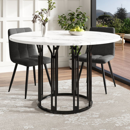 Eettafel – Tafel – Eetkamertafel – Keukentafel – Ronde Tafel – Marmerprint Blad – Stevige Metalen Poten – Direct Gebruiksklaar