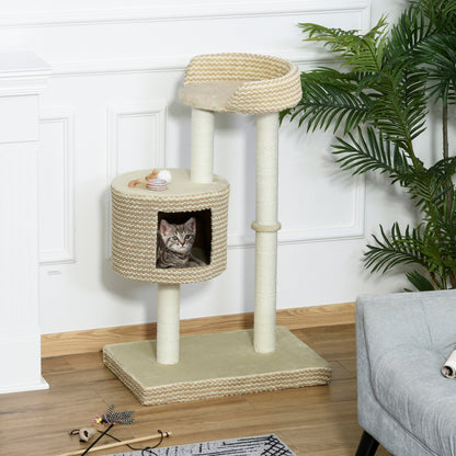 Kattenboom – Krabpaal – Klimboom – Kattenmeubel – Kattenhuis – Beige en Coffee – Natuurlijke Jute Krabpalen – Stevige E1 Spaanplaat 61x41x96 cm
