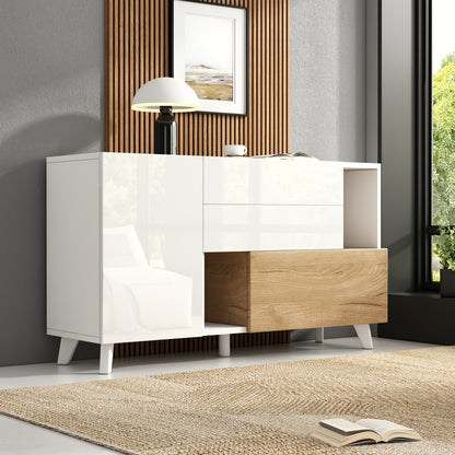 Opberkkast – Bergkast – Kast – Dressoir – Wit en Khaki – Bamboe Materiaal – Geen Montage Nodig