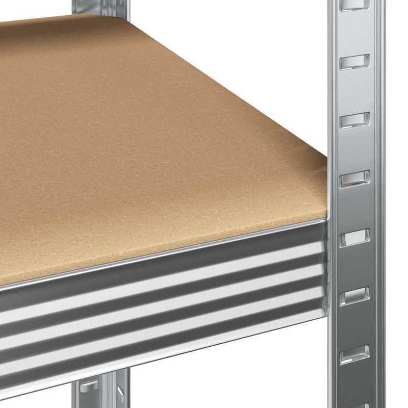 5-laags Opbergrek – Opbergkast – Stelling – Plank – Vakkenkast – Set Van 2 – Zilverkleurig Staal – Gelamineerd Hout