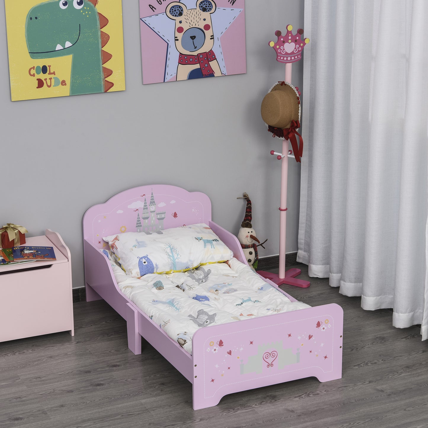 Kinderbed – Peuterbed – Meisjesbed – Prinsessenbed – Kasteelbed – Roze MDF Veneer – Houten Lattenbodem Inclusief