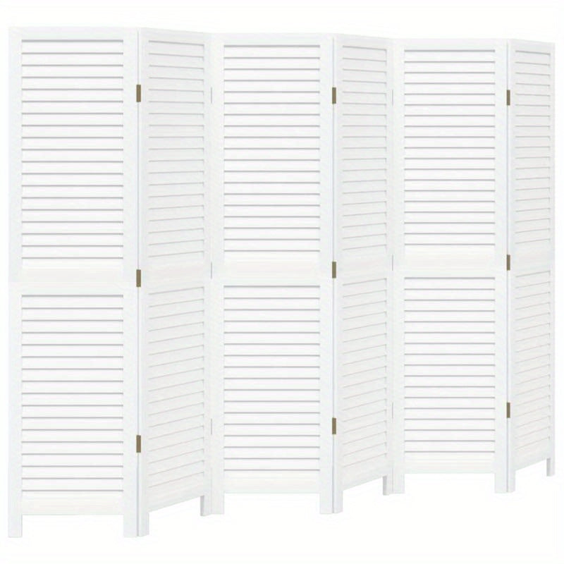 Room Divider with 6 Panels Made of Solid White Paulownia Wood
