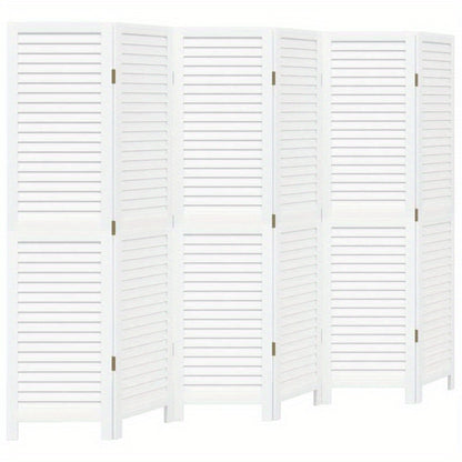 Room Divider with 6 Panels Made of Solid White Paulownia Wood