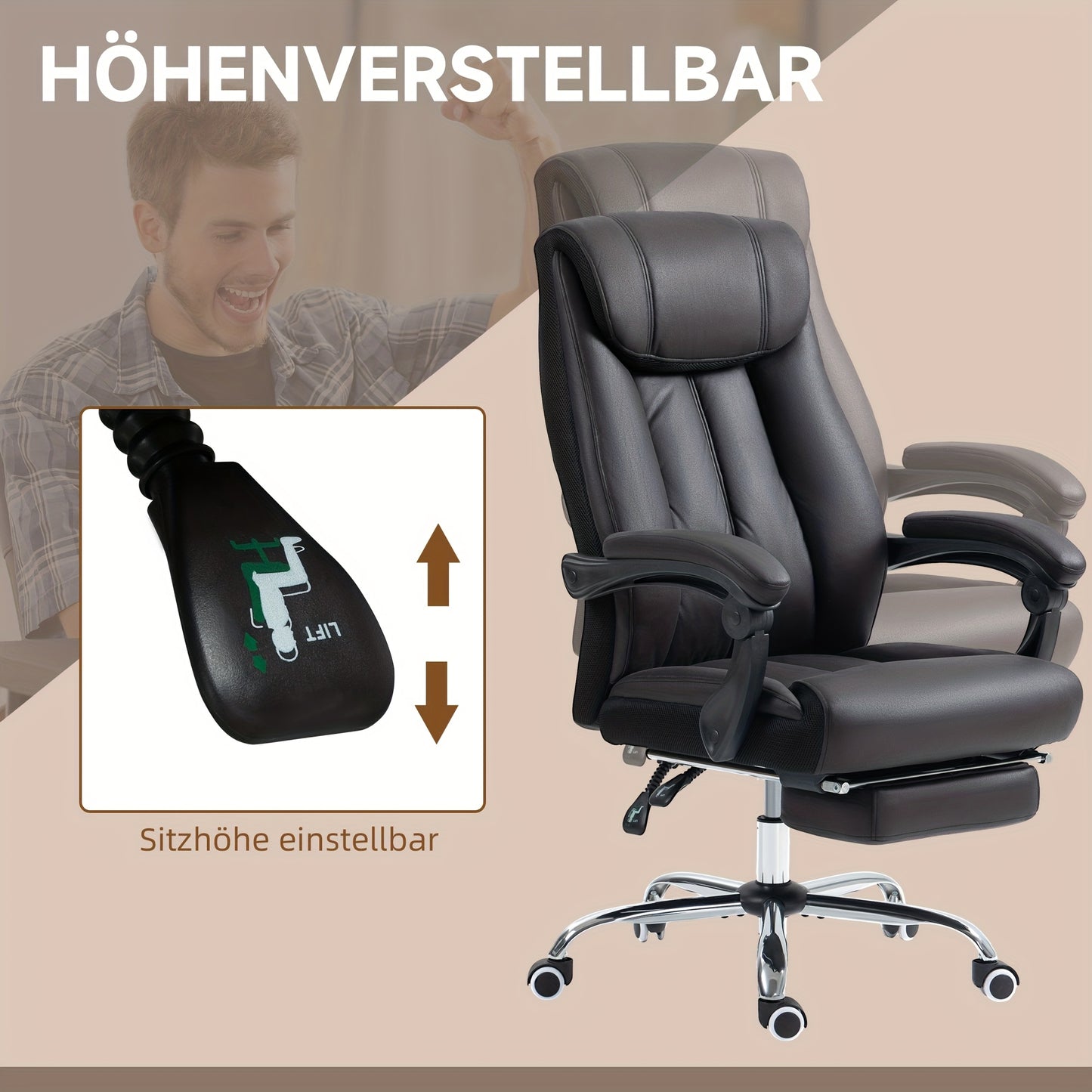 Ergonomische Bureaustoel – Bureaustoel – Werkstoel – Kantoorstoel – Directiestoel – Verstelbare Hoogte – Kantelfunctie 145° – Matzwart – Stevig Aluminium Frame – Max 120 kg Belastbaar