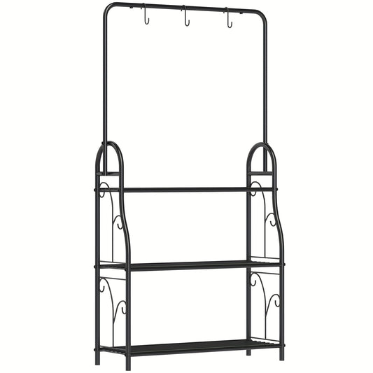 3-Laags Plantenstandaard – Plantenrek – Bloementrap – Plantenladder – Metalen Bloemenstandaard – Zwart – 137 cm Hoog – Stevig Metalen Frame – Met Ophanghaken