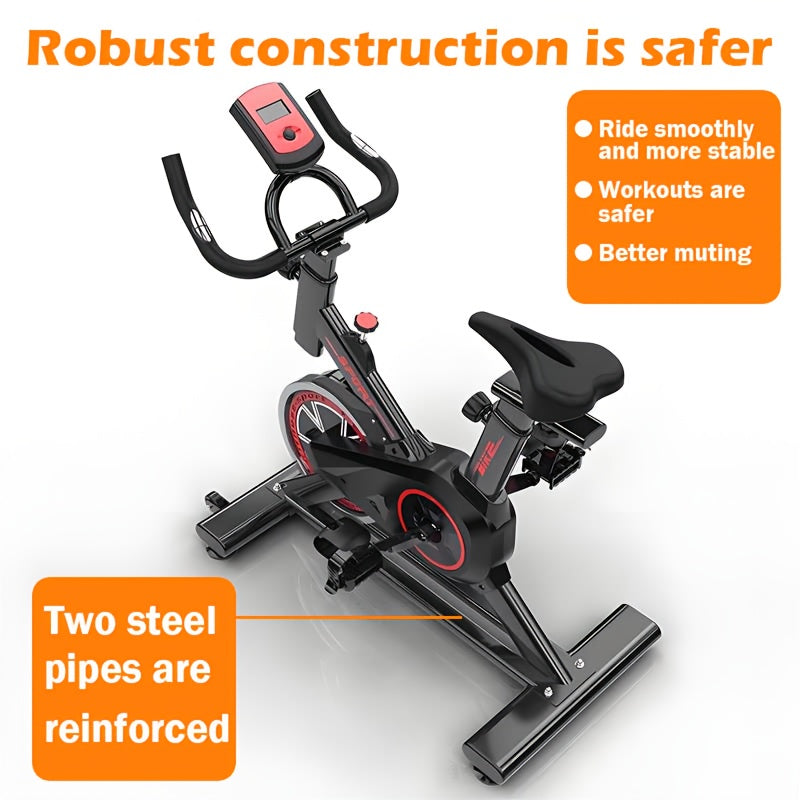 Indoor Fiets – Hometrainer – Fietstrainer – Fitnessfiets – Cardio Trainer – Verstelbare Weerstand – Stevig IJzeren Frame – Compact Design – Zwart/Rood